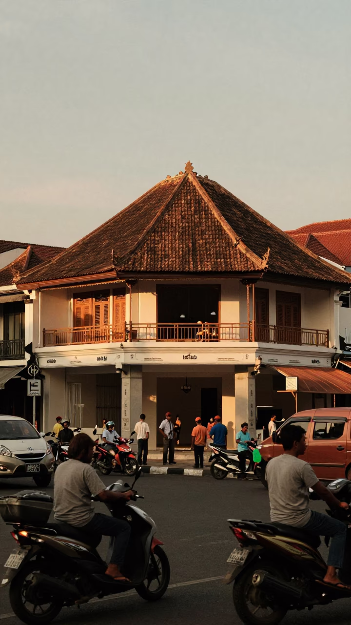 Busy Street Scene in Denpasar Indonesia Before Dusk with Construction and Daily Life in in Denpasar, Indonesia