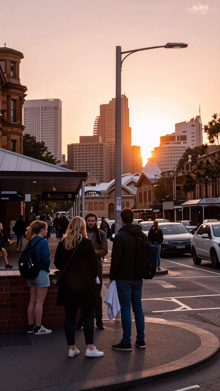 Busy Sydney Street Corner Before Dusk with Coats Towels and Basketball in in Sydney, New South Wales, Australia