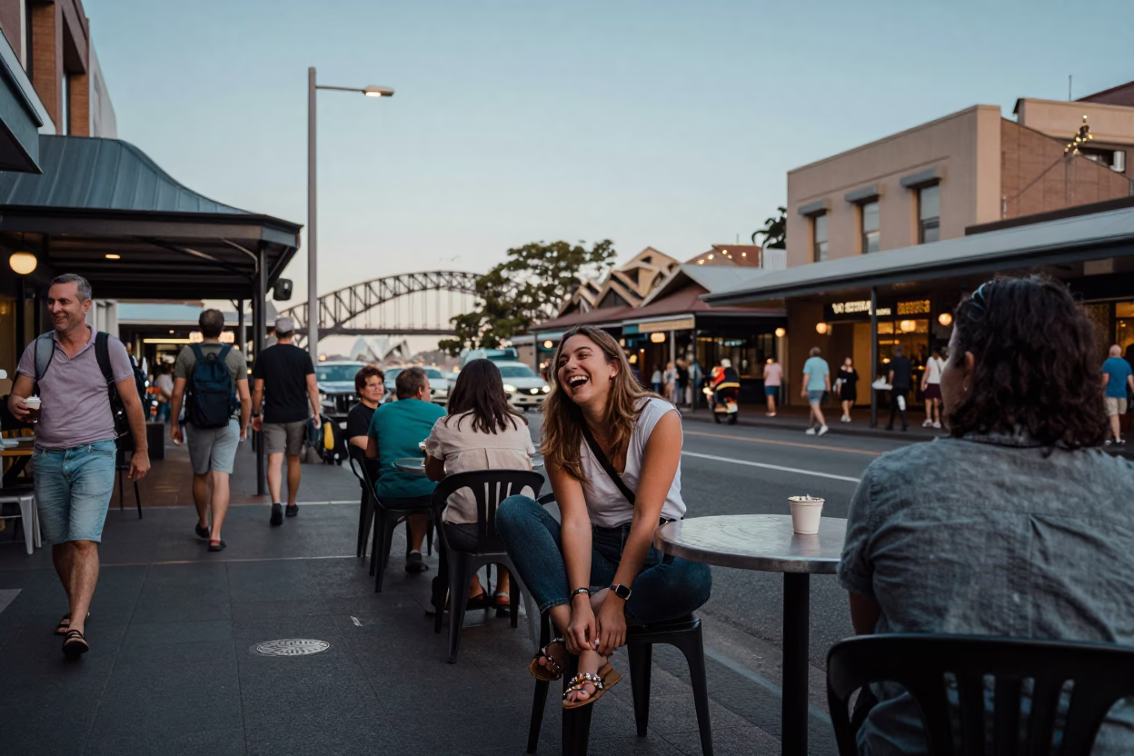 Busy Sydney Street Scene at Nautical Dawn with Local Life and Urban Details in in Sydney, New South Wales, Australia