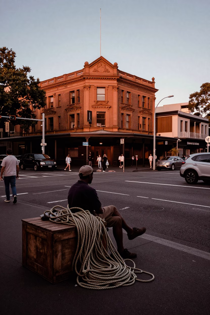 Busy Sydney Street Scene Before Dusk with Frayed Rope and Salt Cellar in in Sydney, New South Wales, Australia
