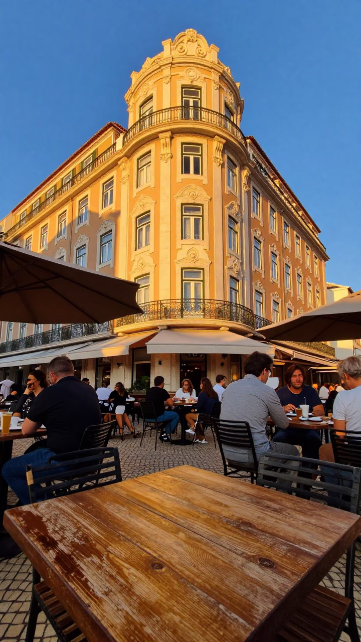 Busy Terrace in Lisbon at Honeyed Evening Light in in Lisbon, Portugal