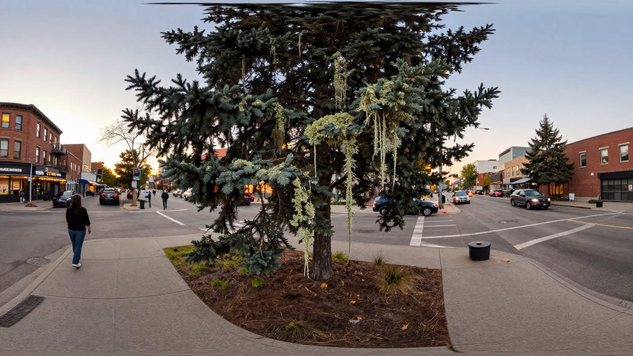 Busy Toronto Street Corner Evening with Lichen and Urban Details in in Toronto, Ontario, Canada