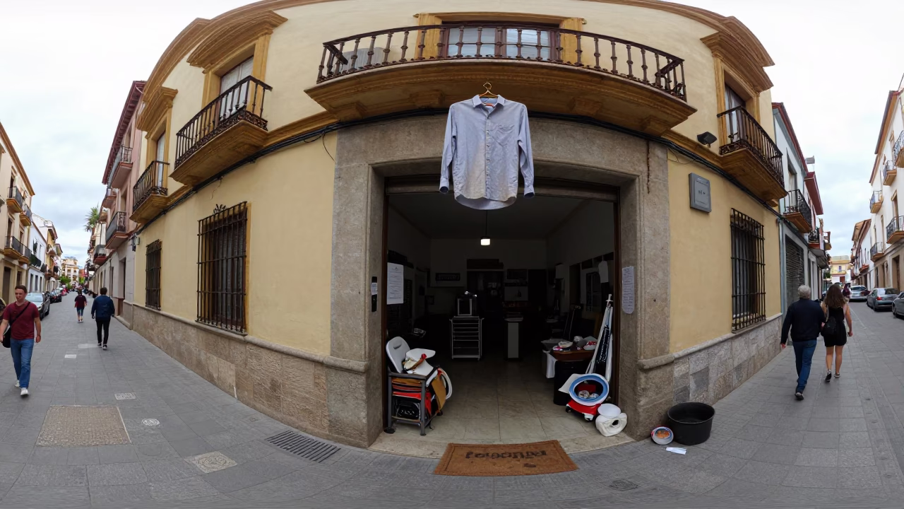 Busy Valencia Street Corner Under Overcast Midday Light in in Valencia, Spain
