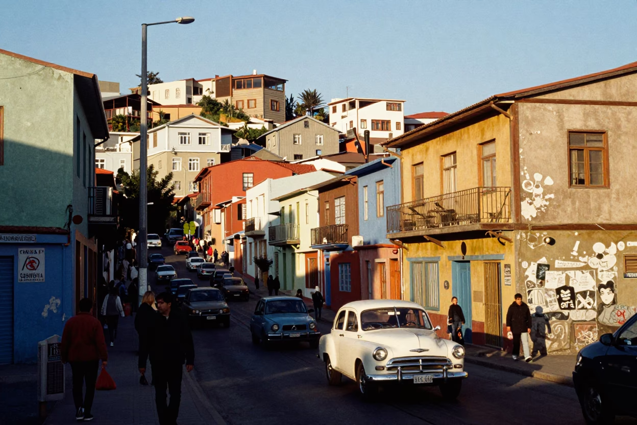 Busy Valparaiso Chile Street Scene Early Afternoon with Local Life in in Valparaiso, Chile