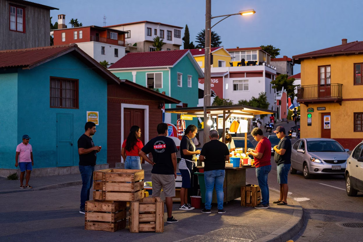 Busy Valparaiso Chile Summer Evening Street Scene with Colorful Details in in Valparaiso, Chile