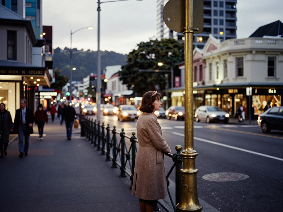 Busy Wellington New Zealand Street Scene at Dusk with Brass Details and Succulents in in Wellington, New Zealand