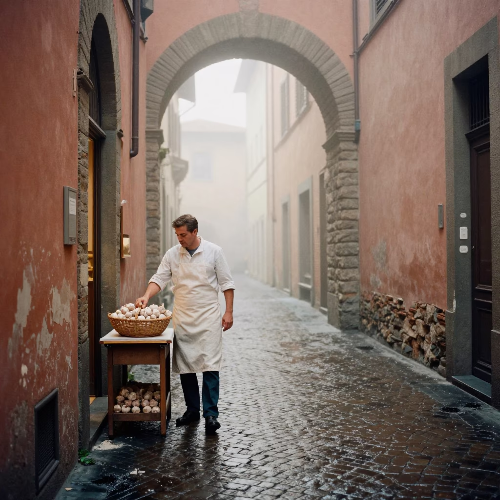 Butcher at Dawn Light in in Florence, Italy