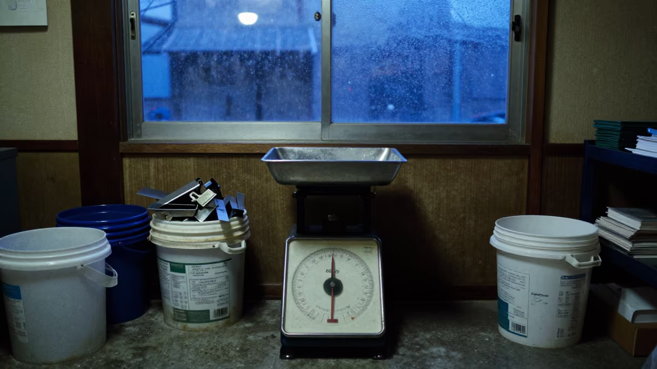 Butcher Scale Tare Tray in Kyoto Stockroom in inside a stockroom behind the sales floor in Pontocho, Kyoto