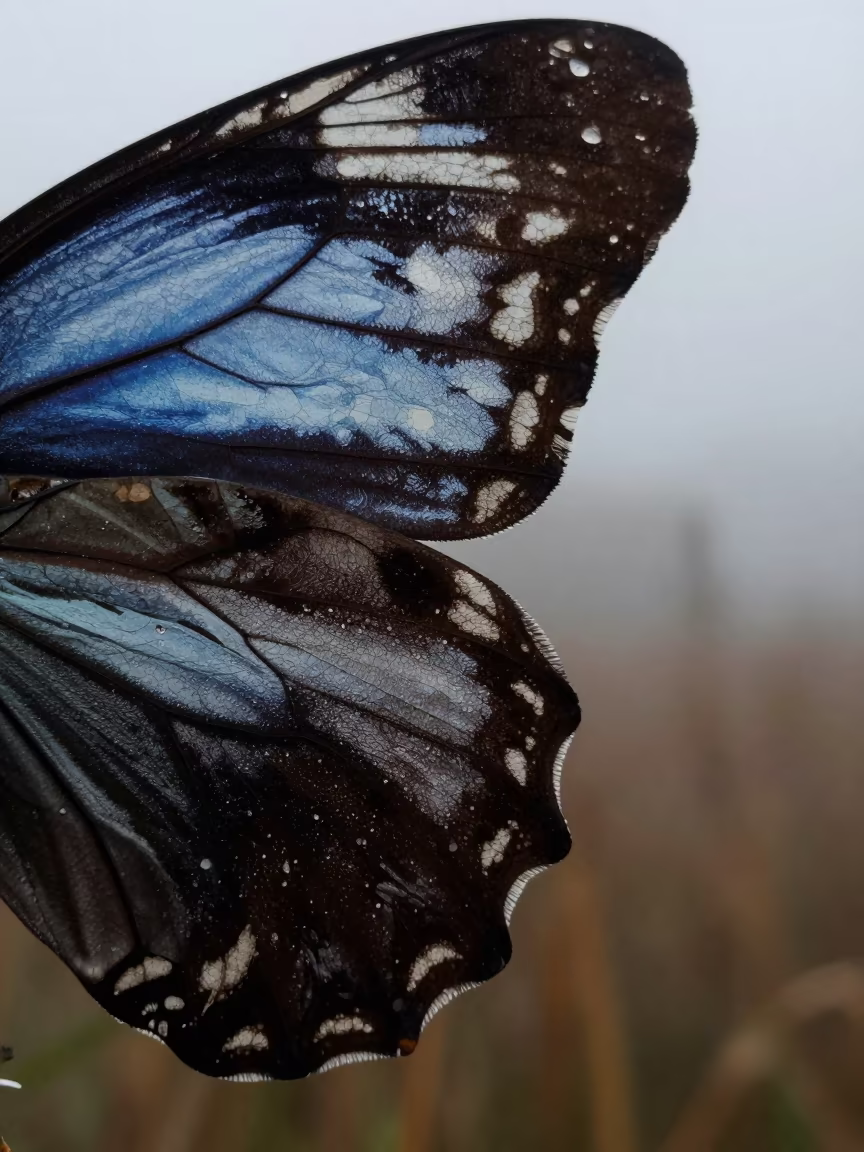 Butterfly Wing Scale Mosaic Silhouette in at the edge of a reed bed in Asturias