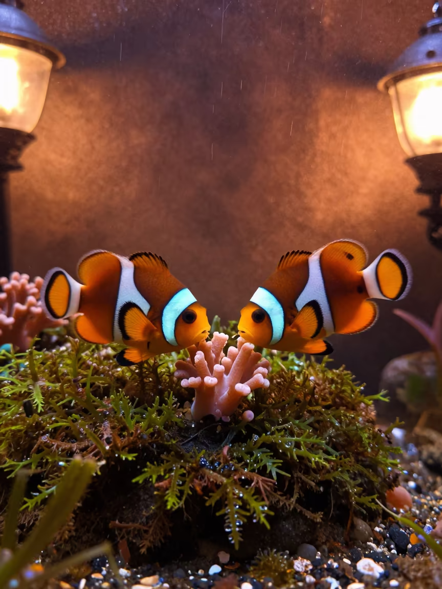 Butterflyfish Feeding on Coral Polyps in Mombasa in on dew-soaked moss in Mombasa