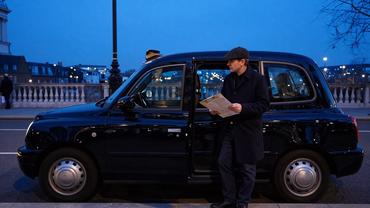 Cab Driver in London at Blue Hour in in London, United Kingdom