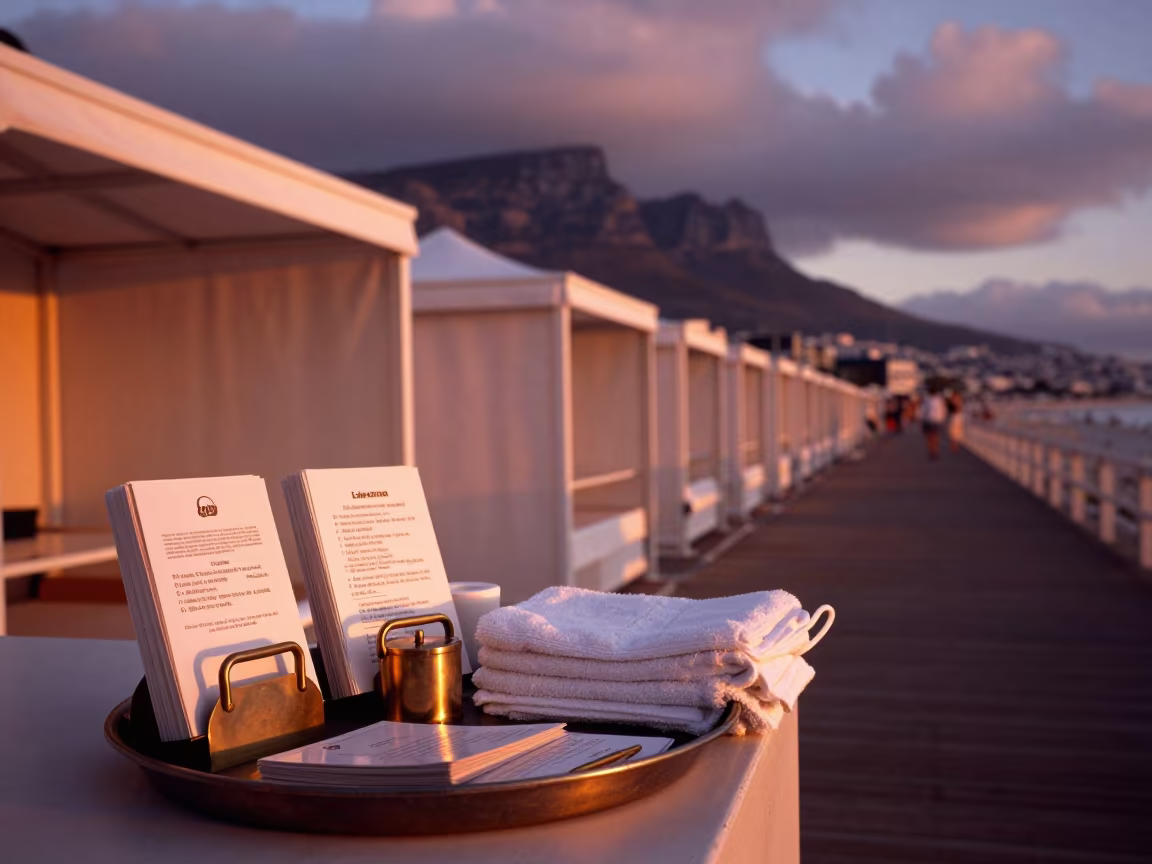 Cabana Towel Cards in Orange Cape Town Light in along a beachfront cabana row in Cape Town