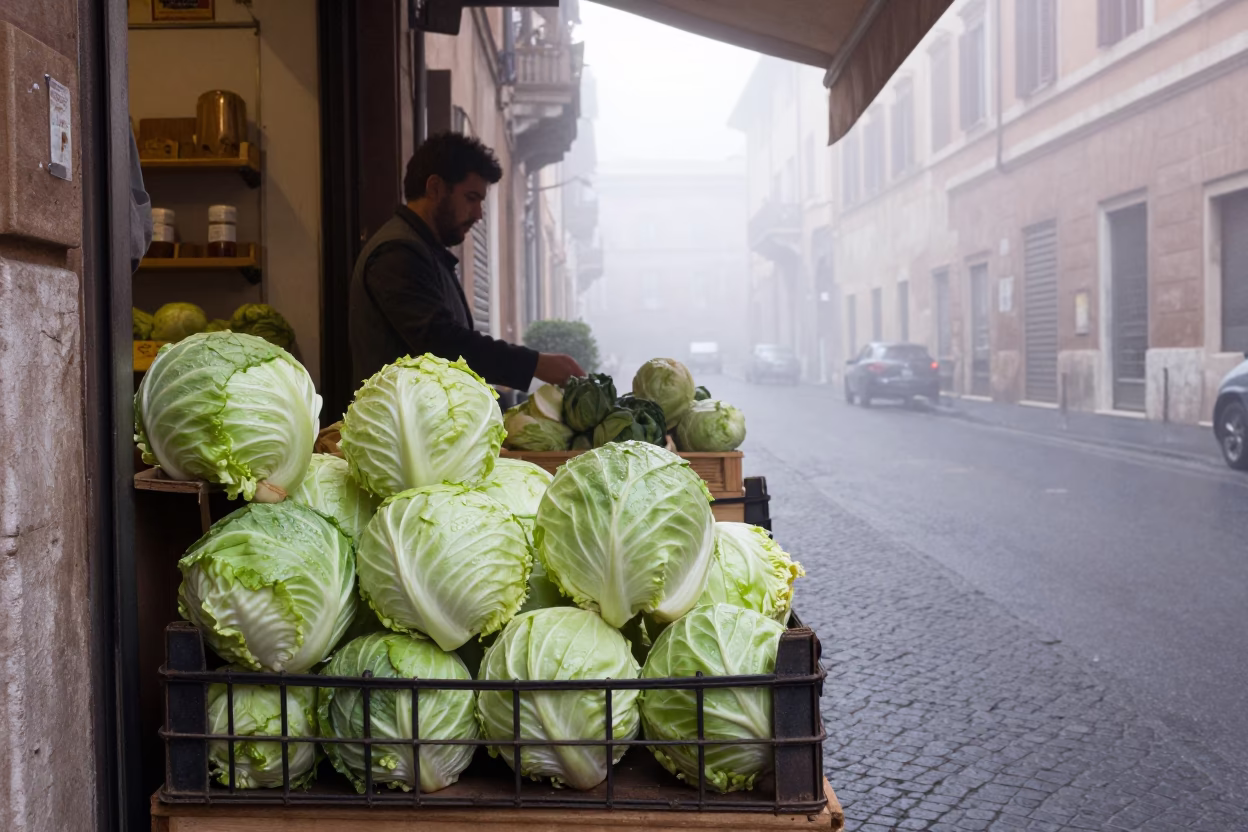 Cabbages at Dawn Light in in Rome, Italy