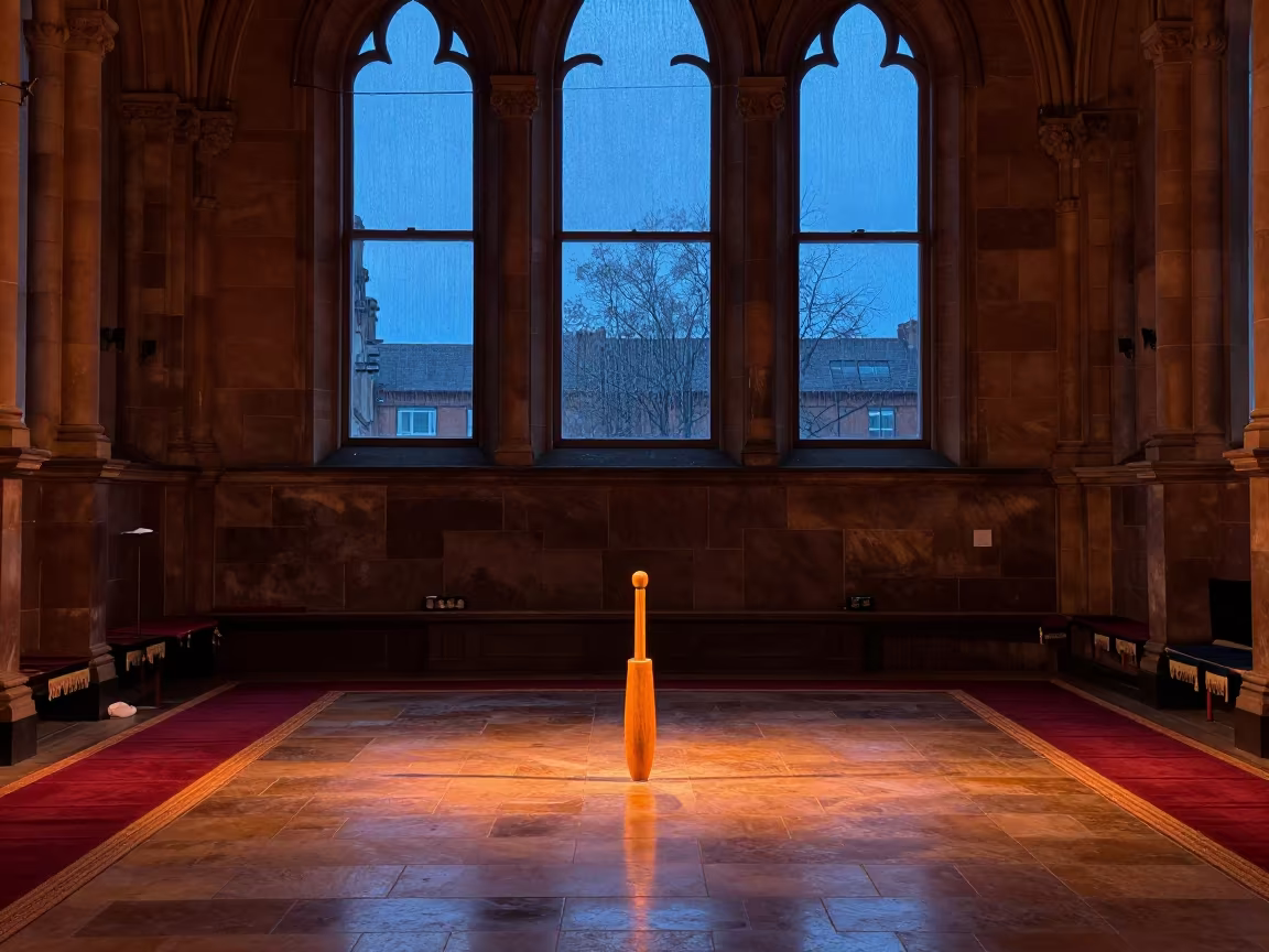 Caber Toss Inside Glasgow Prayer Hall Dusk in in a prayer hall in Glasgow