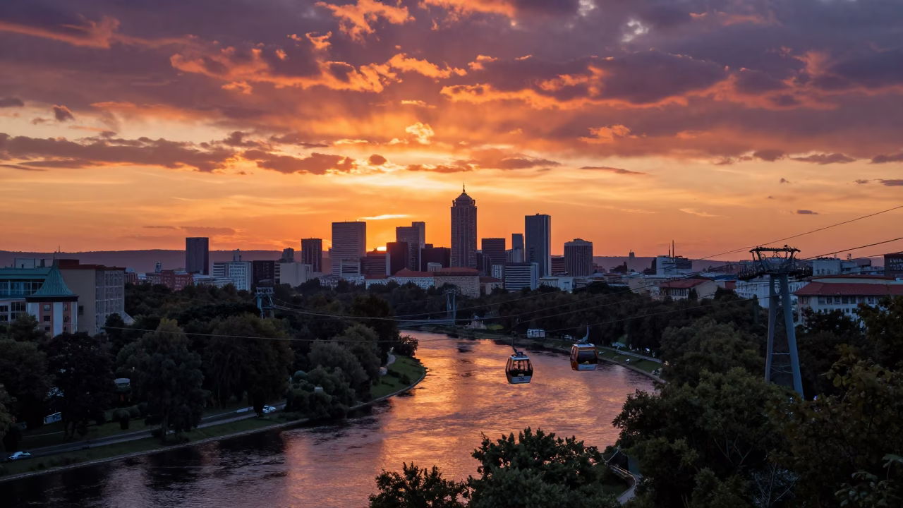 Cable Car Crossing Spree River Valley in Berlin in in Berlin, Germany