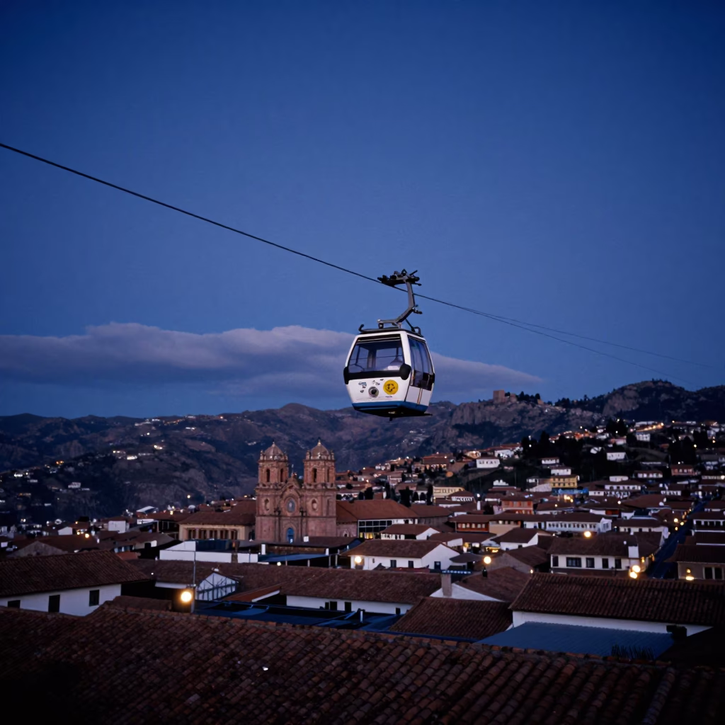 Cable Car in Cusco at Nautical Dawn Light in in Cusco, Peru