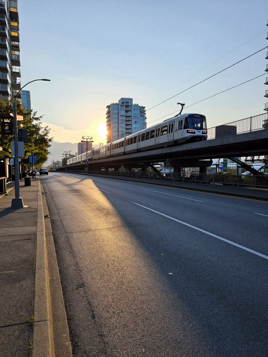Cable Car just after sunrise in Vancouver in in Vancouver, British Columbia, Canada