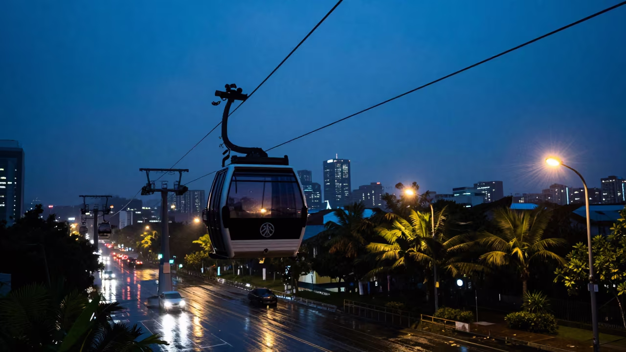 Cable Car Silhouette Over Quezon City Blue Hour in near Quezon City