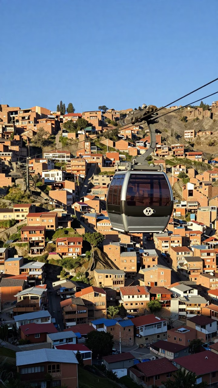 Cable Car Transit and Urban Hillsides in Late Afternoon La Paz Bolivia in in La Paz, Bolivia