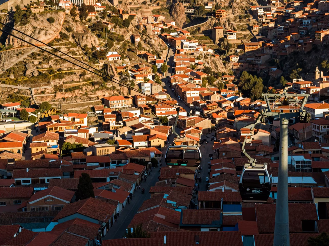 Cable Cars in La Paz at The Late Afternoon Light in in La Paz, Bolivia