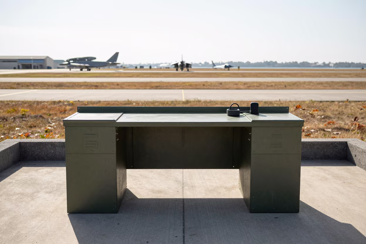 Cable Lock Cup on Airbase Desk at Noon in along an airbase flight line in Bat Yam