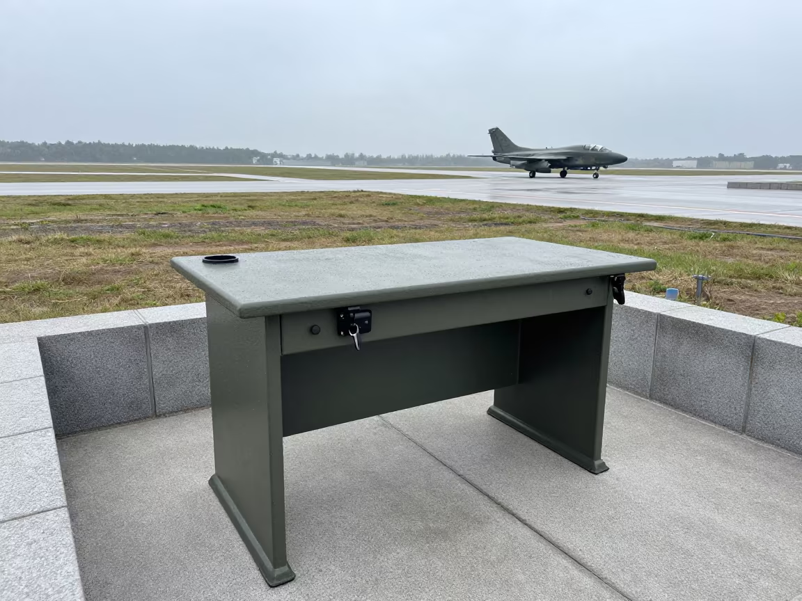 Cable Lock Cup on Military Desk Airbase in along an airbase flight line near Damanhur