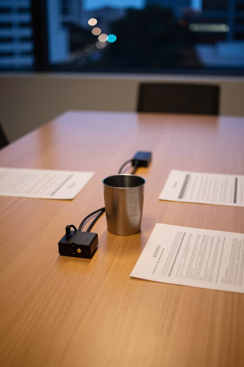 Cable Lock Cup Office Workspace Auckland Evening in inside a conference room in Auckland