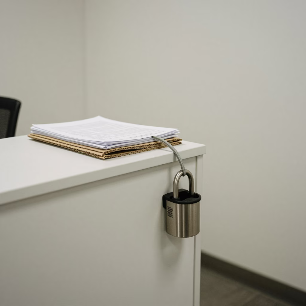 Cable Lock Cup on Seville Office Reception Desk in at an office reception desk in Seville