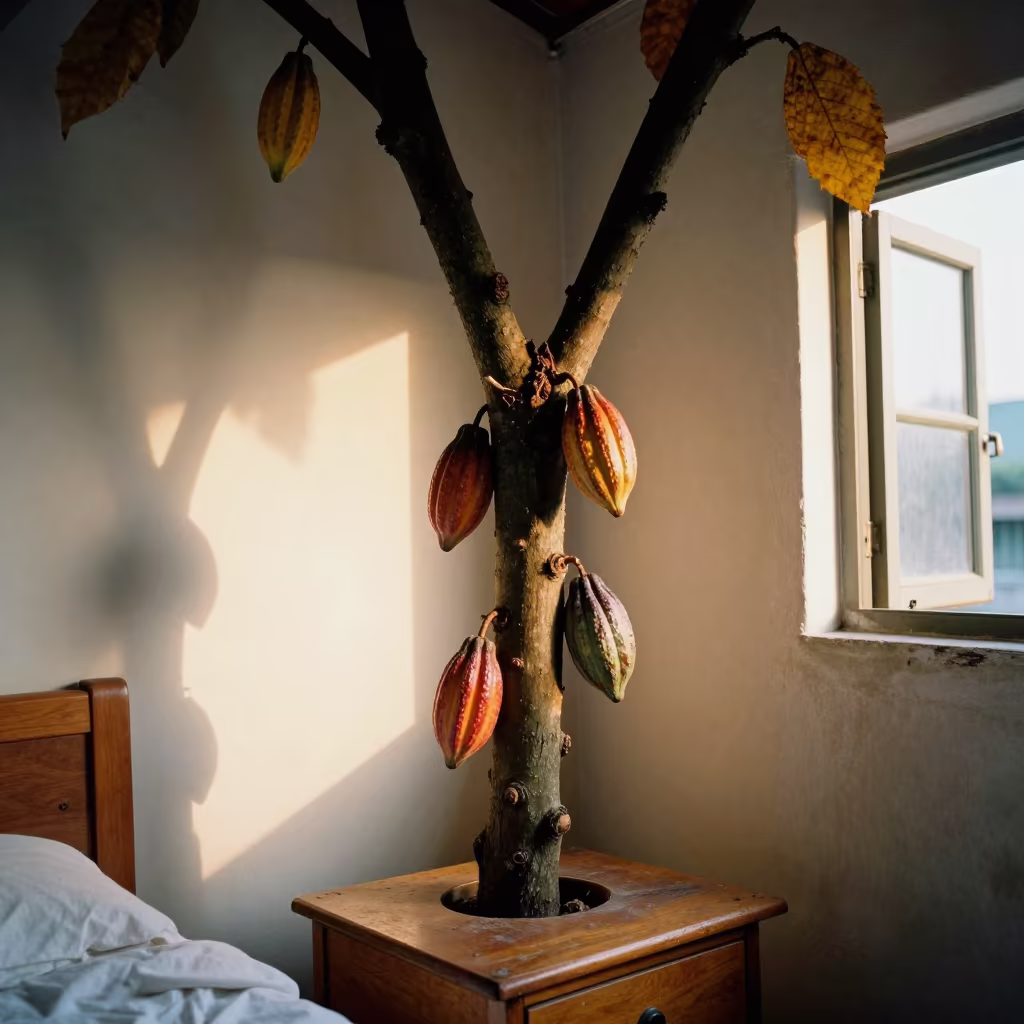 Cacao Tree Pods on Chongqing Bedside Table in on a bedside table in Chongqing