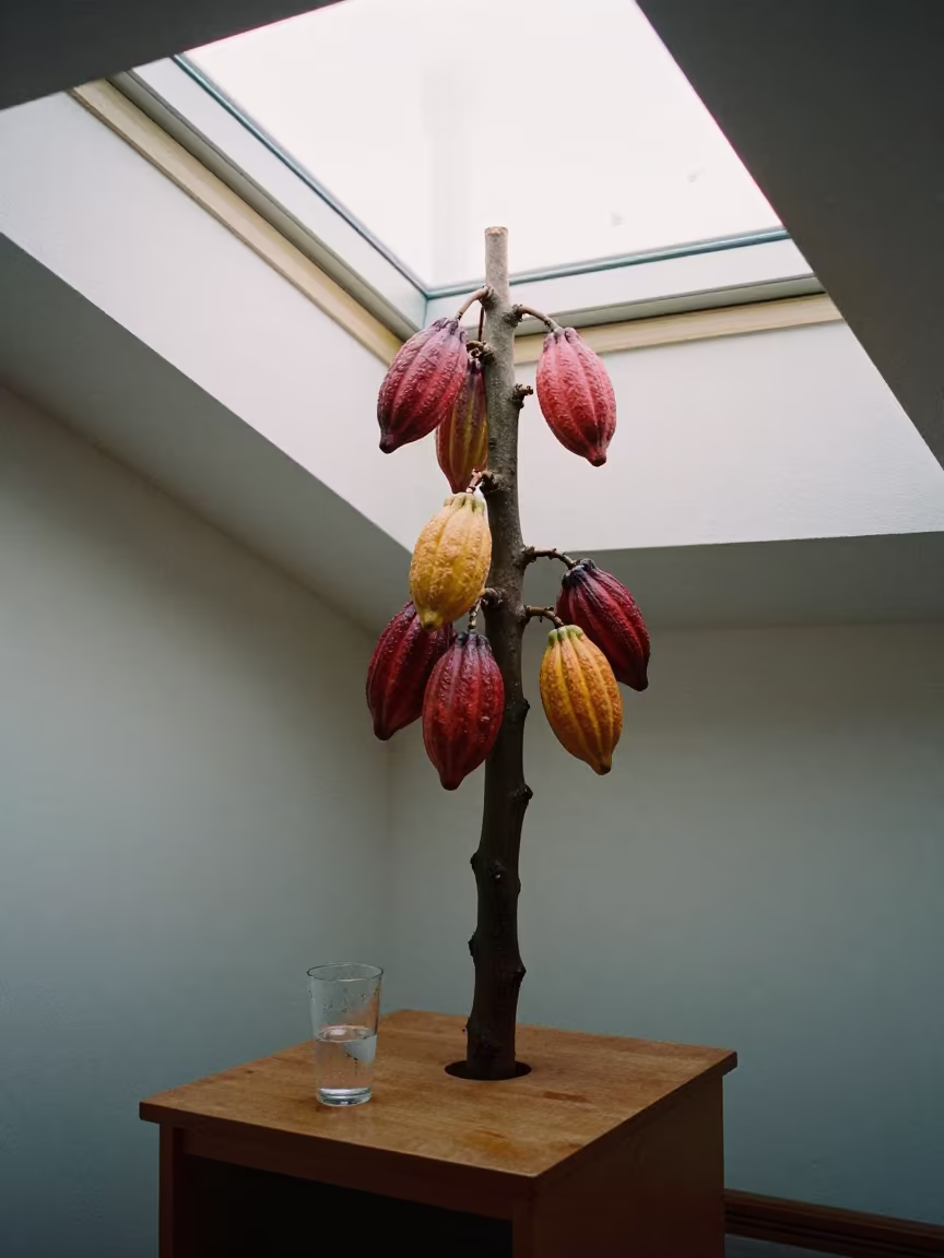 Cacao Tree Pods On Tokyo Bedside Table in on a bedside table near Ginza, Tokyo