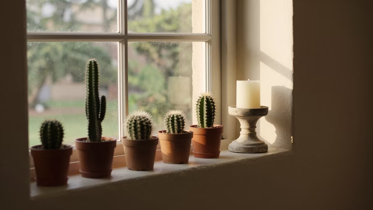 Cacti and Candle on Museum Plinth Brazzaville in on a museum plinth near Brazzaville