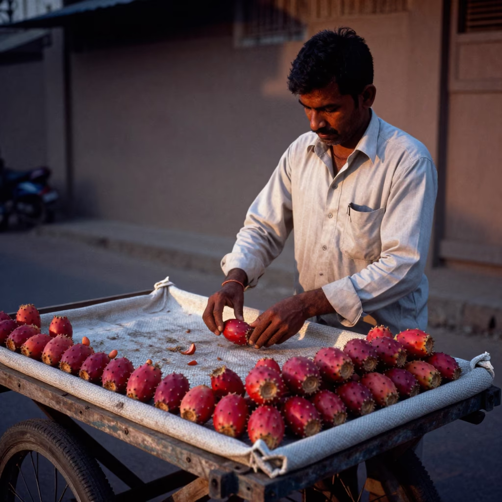 Cactus Fruit at The Early Evening Light in Delhi in in Delhi, India