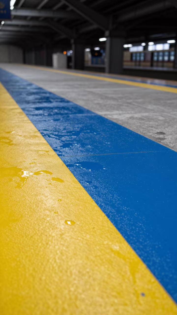Cadmium Yellow Cerulean Wet Paint Terminal in inside a restored train terminal in Batman