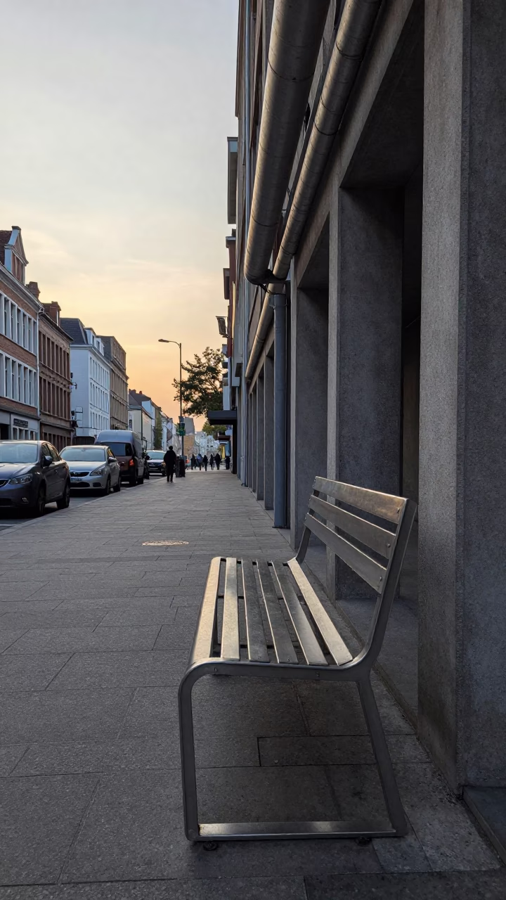 Café Bench just after sunrise in Brussels in in Brussels, Belgium