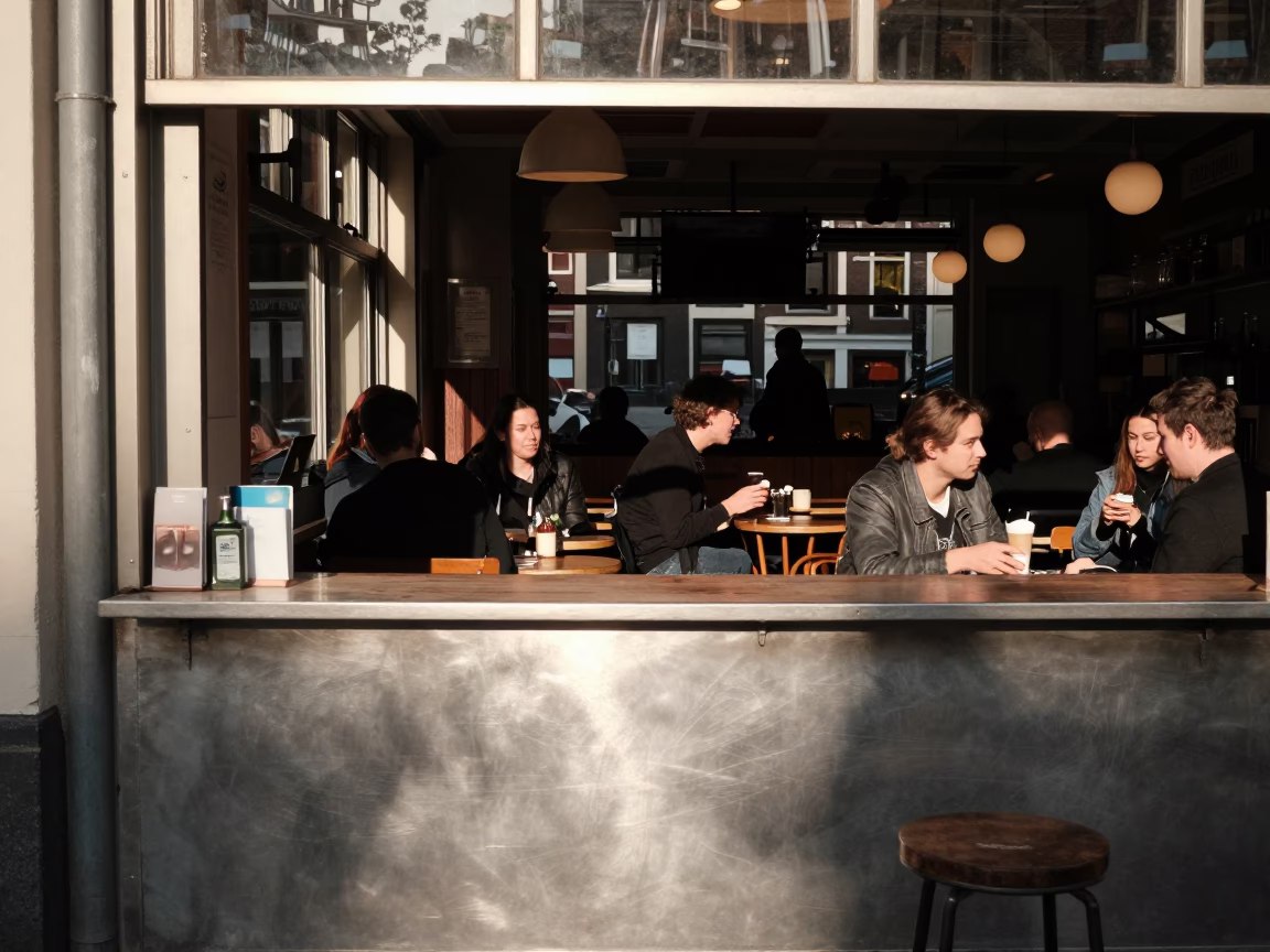 Cafe Counter in Amsterdam at Clear Late-afternoon Light in in Amsterdam, Netherlands