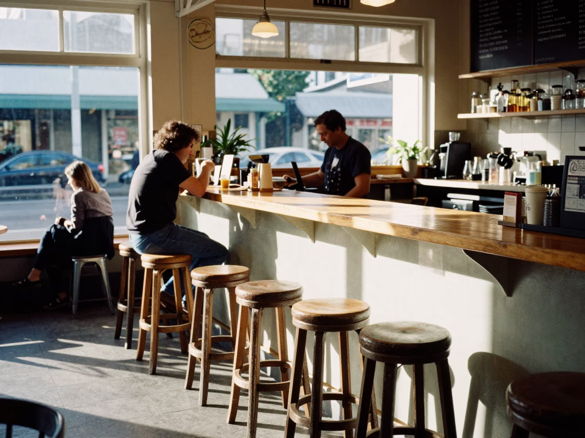 Cafe Counter in Auckland at Late Morning Light in in Auckland, New Zealand