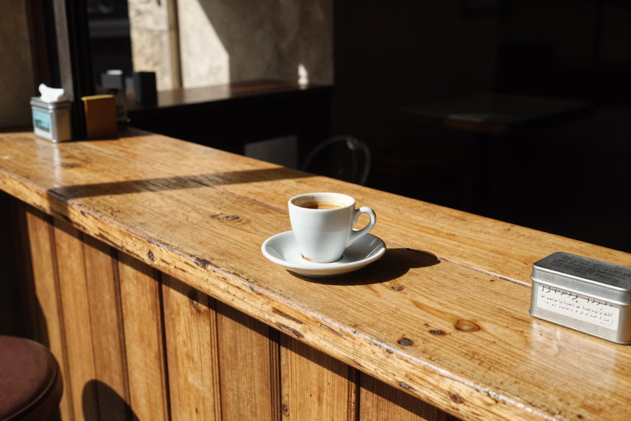 Cafe Counter in Beirut at Flat Noon Light in in Beirut, Lebanon