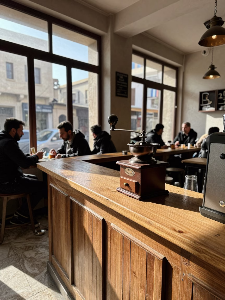 Cafe Counter in Beirut at The Late Morning Light in in Beirut, Lebanon
