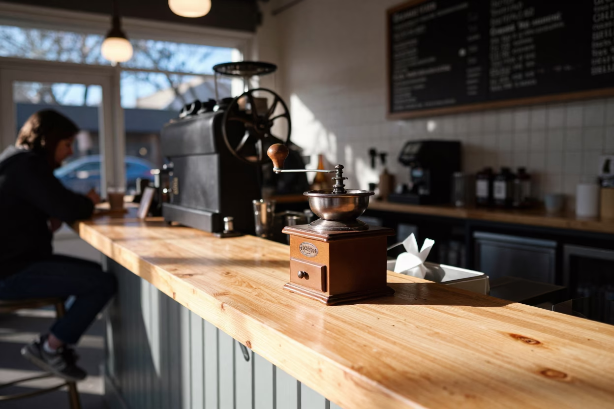 Cafe Counter in Portland at Bright Midmorning Light in in Portland, Oregon, United States