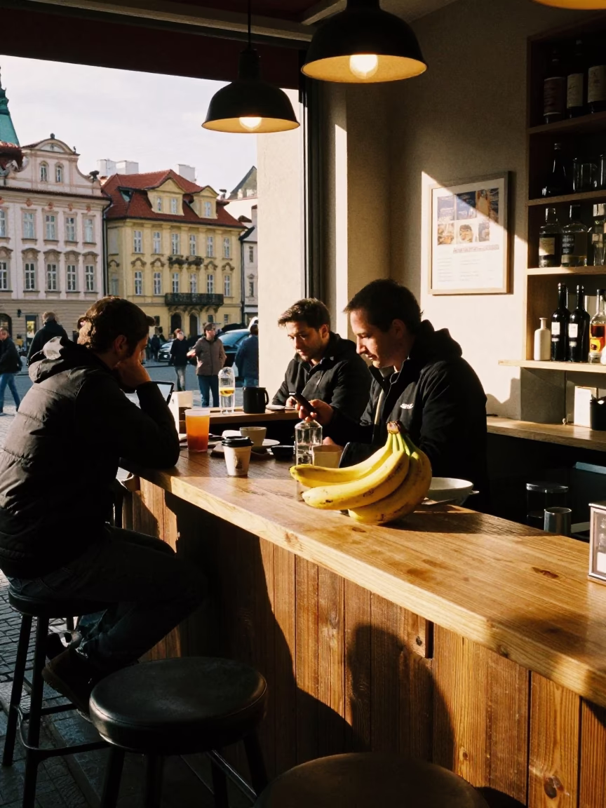 Cafe Counter in Prague at Clear Late-afternoon Light in in Prague, Czech Republic