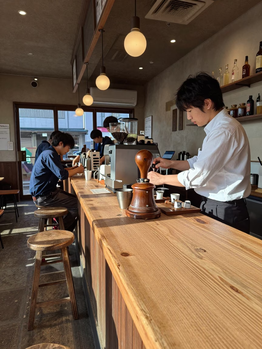 Cafe Counter in Sapporo at The Flat Glare Of Noon Light in in Sapporo, Japan