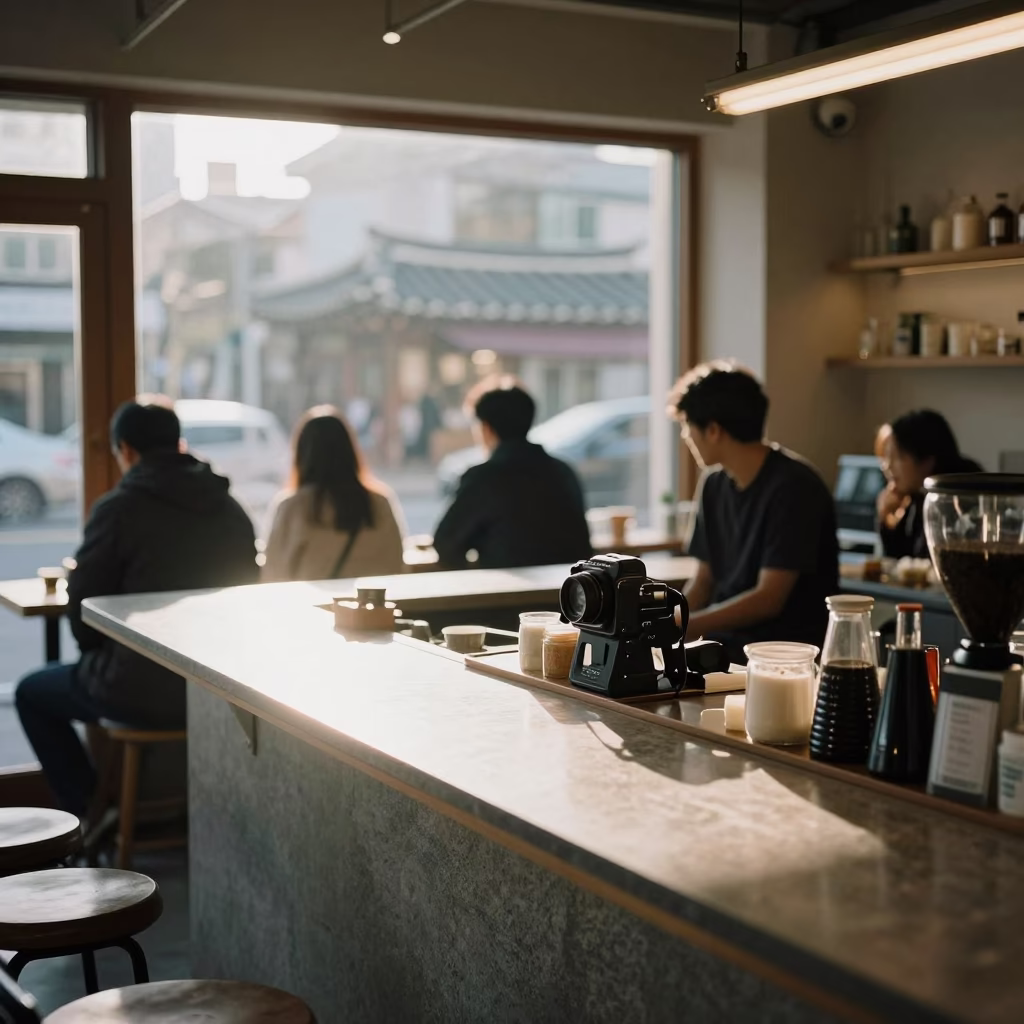 Cafe Counter in Seoul at Clear Late-afternoon Light in in Seoul, South Korea