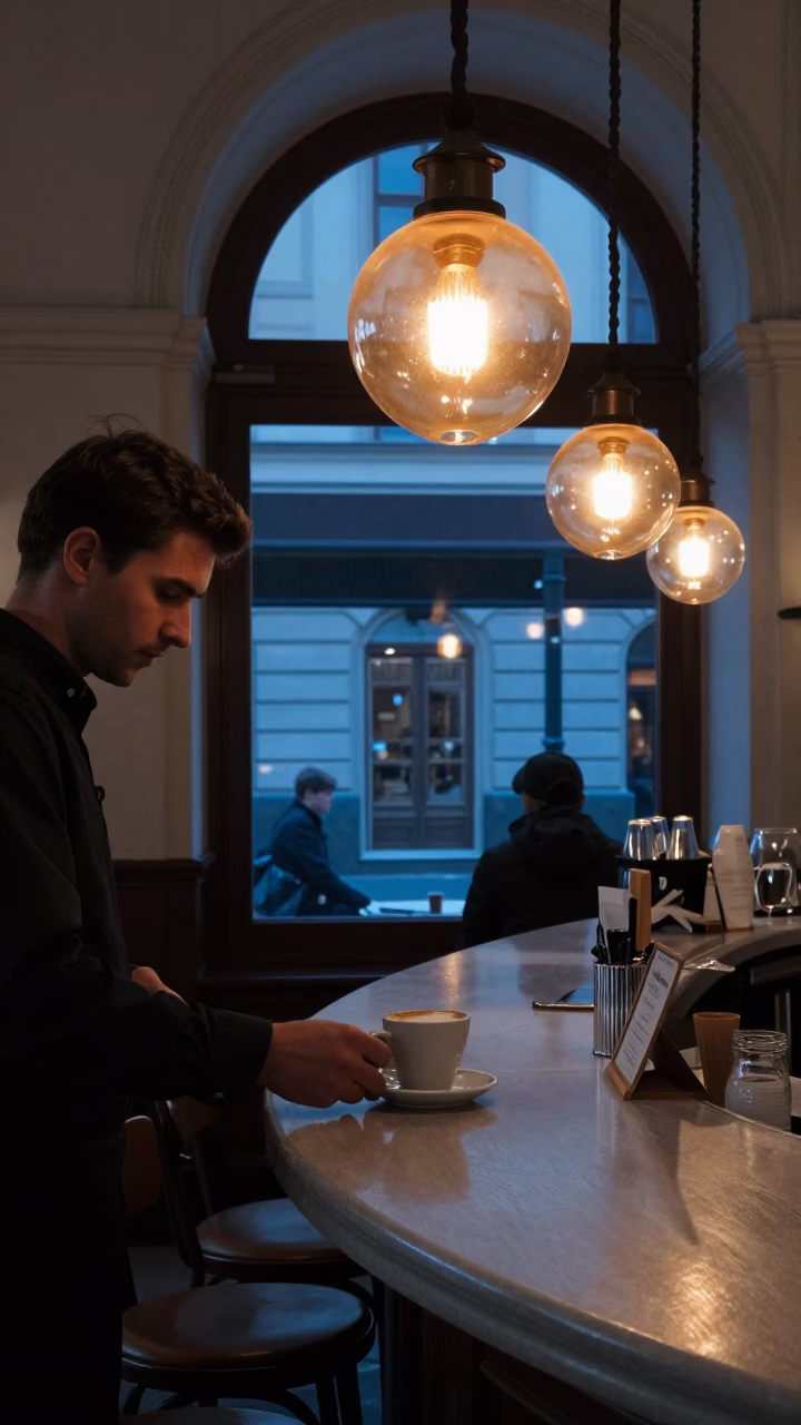 Cafe Counter in Vienna at Sunrise Light in in Vienna, Austria