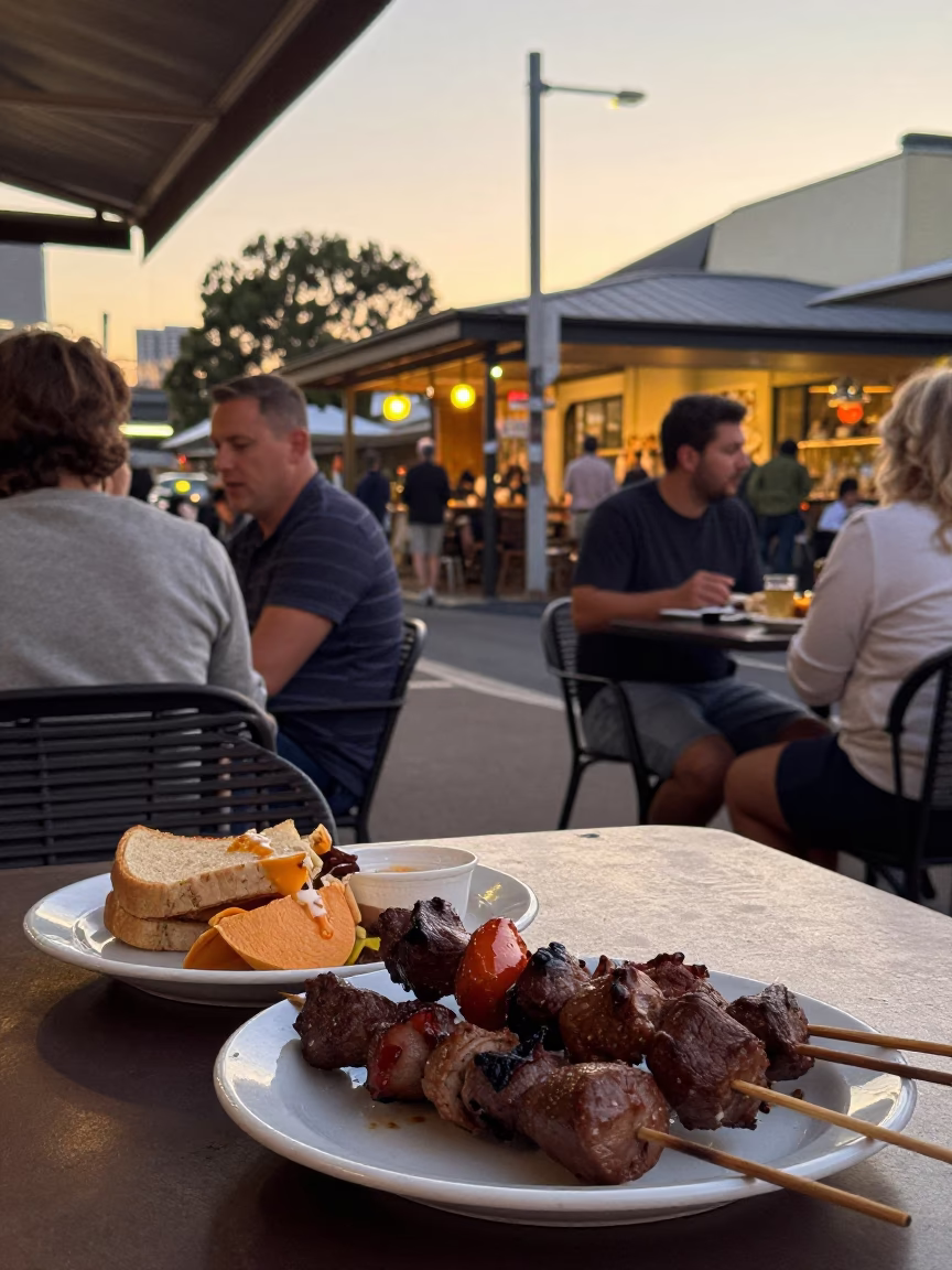 Cafe Evening in Adelaide at Honeyed Evening Light in in Adelaide, South Australia, Australia