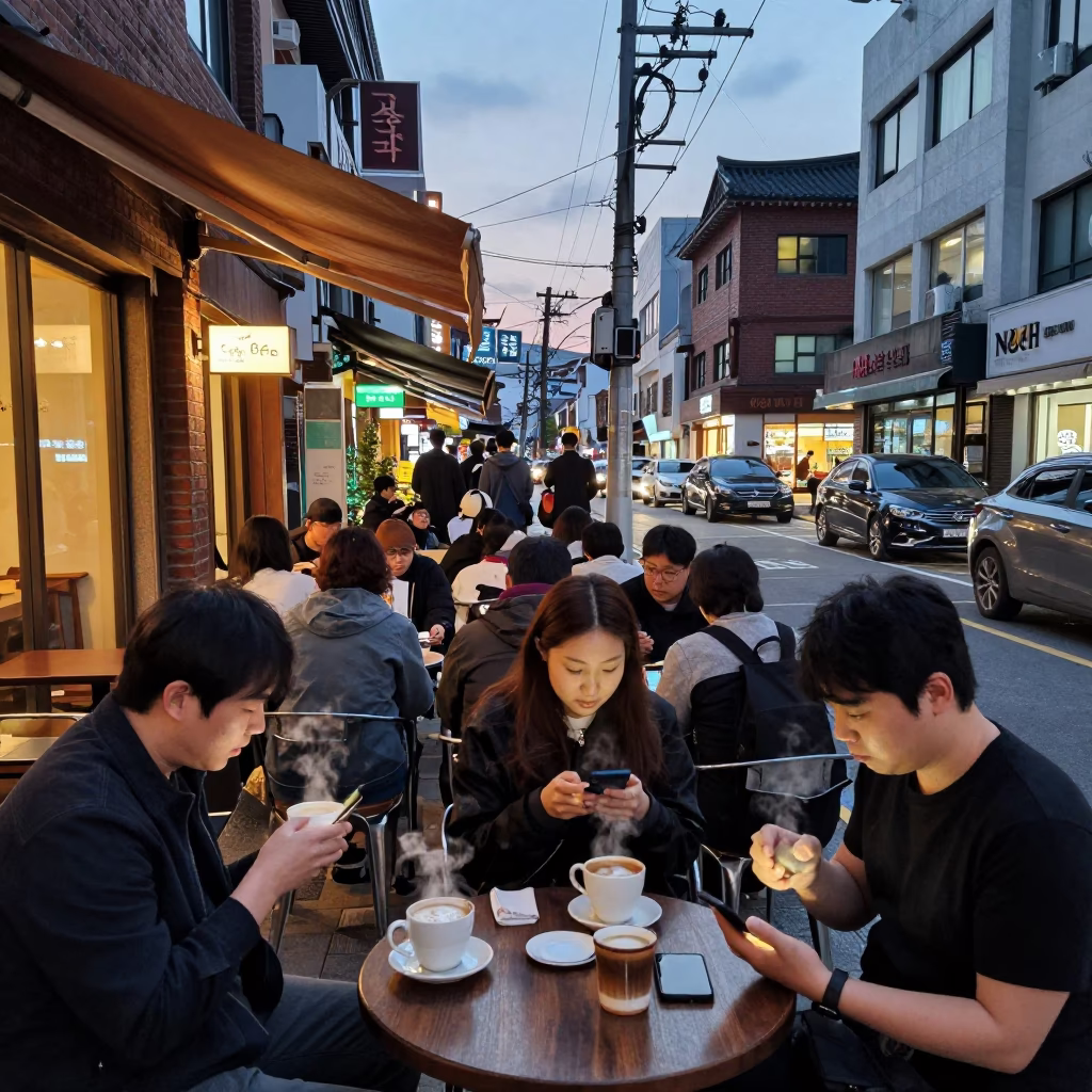 Cafe Evening in Seoul at The Early Evening Light in in Seoul, South Korea