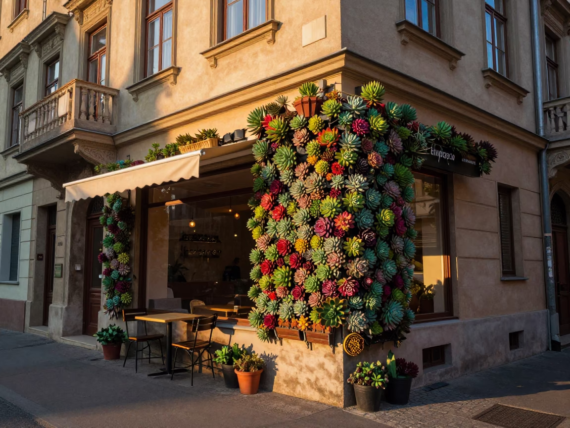 Cafe Exterior in Budapest at Golden Hour in in Budapest, Hungary