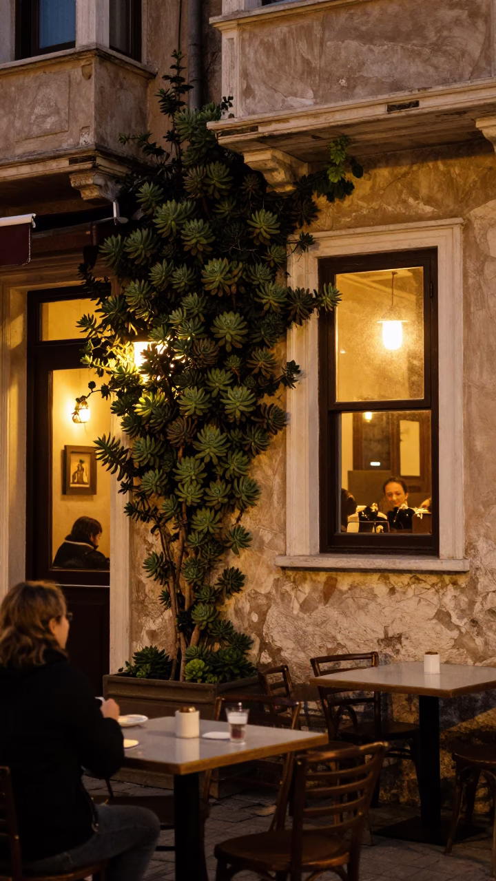 Cafe Exterior in Istanbul at Late At Night Light in in Istanbul, Turkey