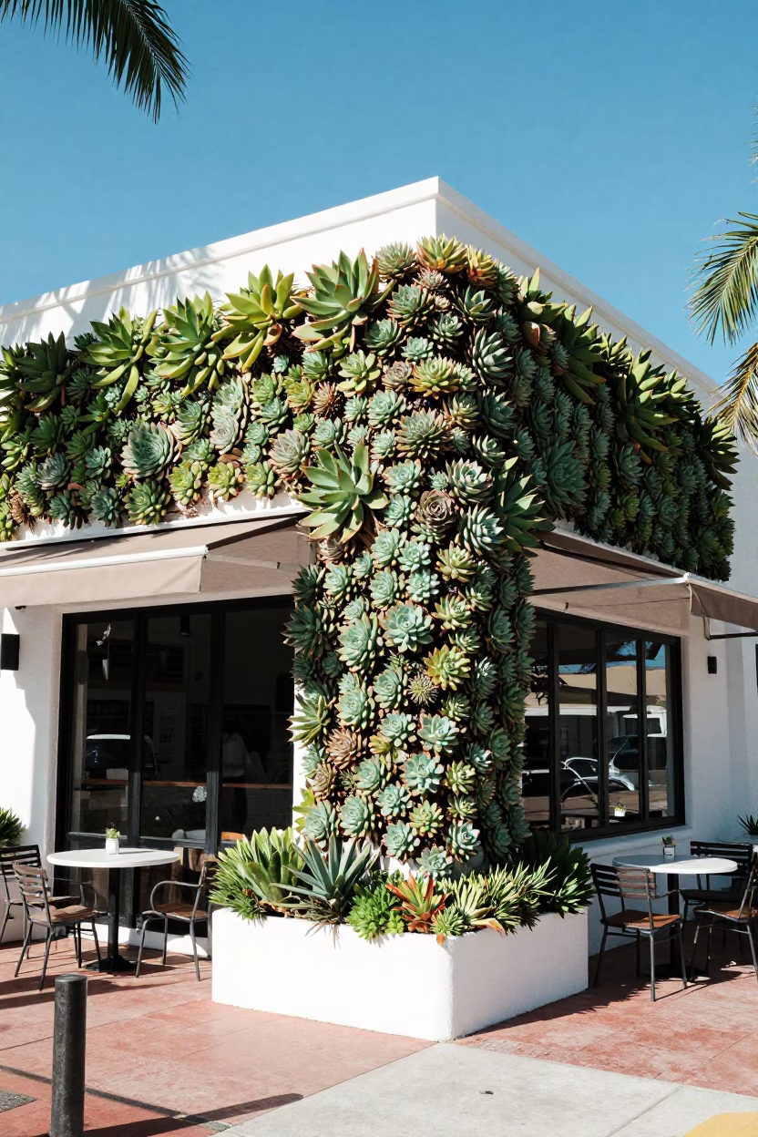 Cafe Exterior in Miami at Bright Midmorning Light in in Miami, Florida, United States