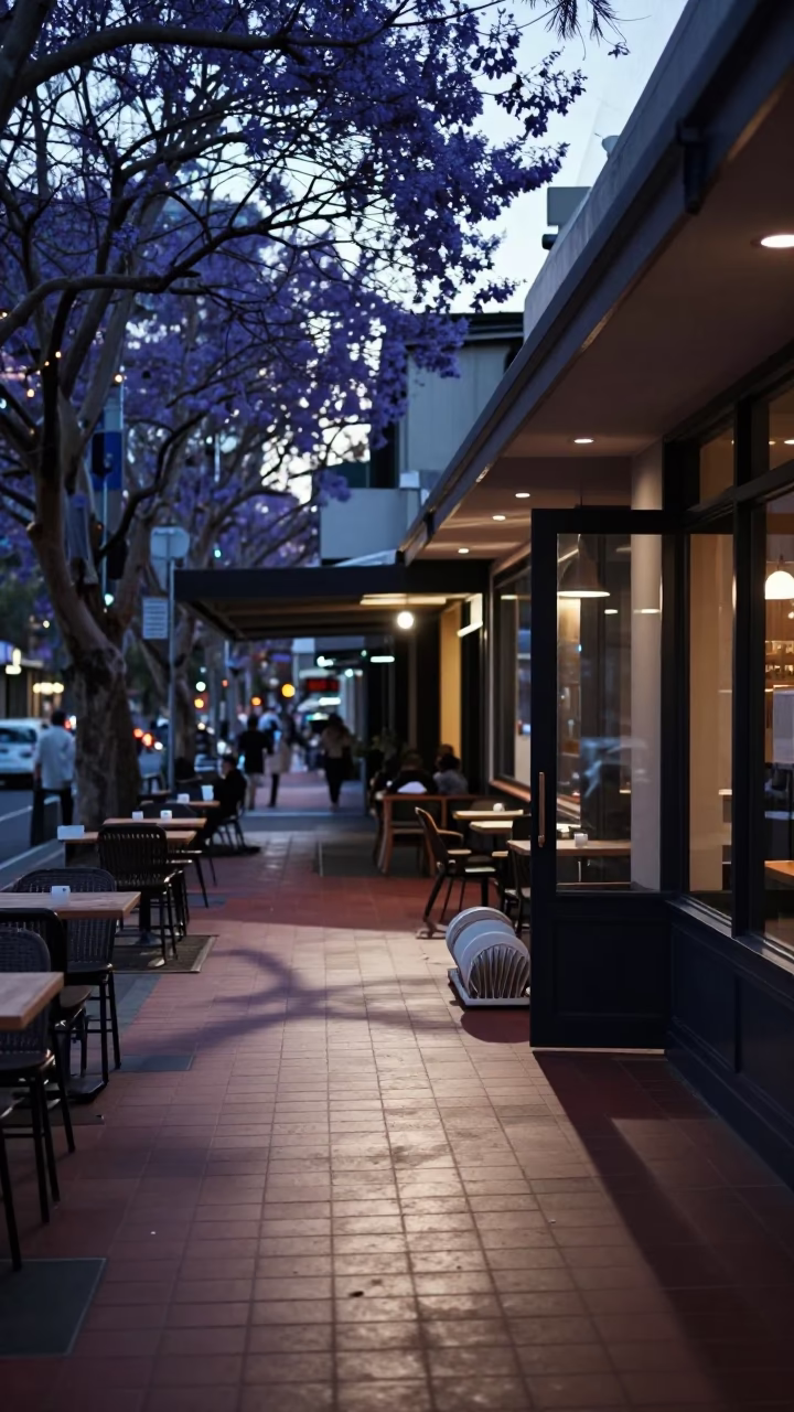 Cafe Floor in Melbourne at Nautical Dawn Light in in Melbourne, Victoria, Australia