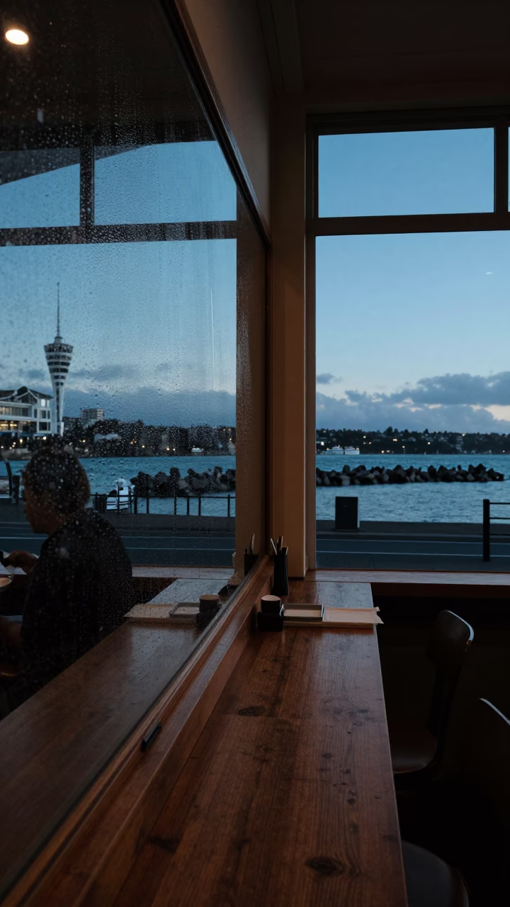 Cafe in Auckland New Zealand at Twilight in in Auckland, New Zealand